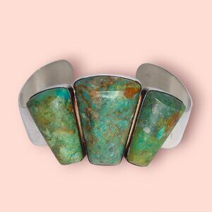 Jay King 925 Sterling Silver Cuff Bracelet 3 Kingman Turquoise Cabochons 39.9g